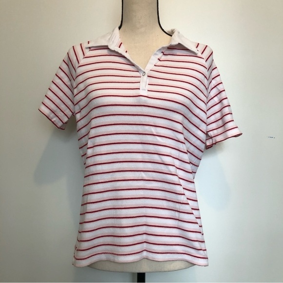 Faded, glory, striped red, and white collared shirt sleeve shirt SZ L EUC cotton - Picture 1 of 6
